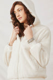 HN4234 Cream Womens Soft Fleece Hooded Zip Up Jacket Front