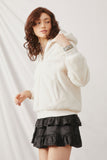HN4234 Cream Womens Soft Fleece Hooded Zip Up Jacket Side