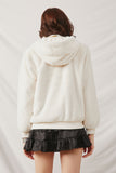 HN4234 Cream Womens Soft Fleece Hooded Zip Up Jacket Back