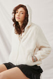 HN4234 Cream Womens Soft Fleece Hooded Zip Up Jacket Front 2