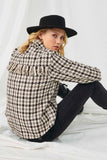 HN4239 BROWN Womens Textured Checker Side Pocket Shacket Pose