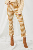 HN4257 MUSTARD Womens Elastic Waist Stretch Checkerboard Pants Front