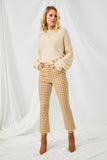 HN4257 MUSTARD Womens Elastic Waist Stretch Checkerboard Pants Full Body