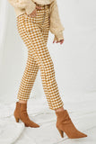 HN4257 MUSTARD Womens Elastic Waist Stretch Checkerboard Pants Side