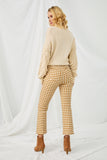 HN4257 MUSTARD Womens Elastic Waist Stretch Checkerboard Pants Back