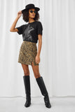 HN4278 TAN Womens Corduroy Zebra Print Slit Skirt Pose
