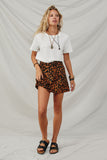 Brushed Corduroy Patch Pocket Leopard Skirt