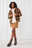 HN4321 BROWN Womens Plaid Fleece Button Up Jacket Full Body