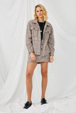 HN4325 BEIGE Womens Colored Houndstooth Overshirt Jacket Full Body