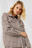 HN4325 BEIGE Womens Colored Houndstooth Overshirt Jacket Detail