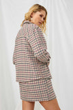 HN4325 BEIGE Womens Colored Houndstooth Overshirt Jacket Back