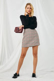 HN4326 BEIGE Womens Colored Houndstooth Skirt  Full Body