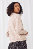 HN4345 OATMEAL Womens Marled Rib Button Up Knit Jacket Back