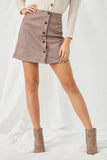 HN4361 BROWN Womens Button Front Checkered Skirt Detail