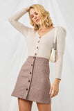 HN4361 BROWN Womens Button Front Checkered Skirt Front