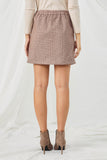 HN4361 BROWN Womens Button Front Checkered Skirt Back