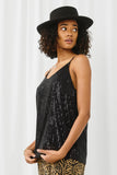 HN4412 BLACK Womens V Neck Sequin Cami Side