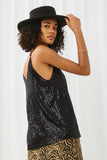 HN4412 BLACK Womens V Neck Sequin Cami Alternate Angle