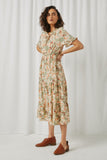 HN4524 Sage Womens Ruffled Tie Neck Cinch Waist Floral Print Dress Alternate Angle