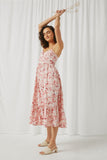 HN4556 Pink Womens Floral Back Smocked Tiered Tank Dress Alternate Angle