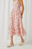 HN4556 Pink Womens Floral Back Smocked Tiered Tank Dress Detail