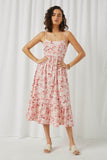 HN4556 Pink Womens Floral Back Smocked Tiered Tank Dress Front