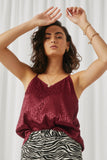 HN4592 Berry Womens One Tone Animal Print V Neck Cami Pose