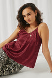 HN4592 Berry Womens One Tone Animal Print V Neck Cami Detail