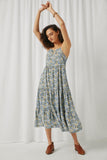 HN4596 Blue Womens Smocked Back Tiered Sleeveless Dress Pose