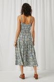 HN4596 Blue Womens Smocked Back Tiered Sleeveless Dress Back