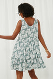 HN4618 Teal Womens Botanical Print Button Detail Tiered Tank Dress Back