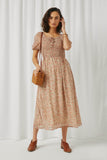 Ditsy Floral Puff Sleeve Smocked Square Neck Dress