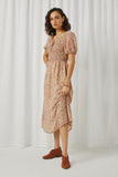 HN4688 Ivory Womens Ditsy Floral Puff Sleeve Smocked Square Neck Dress Alternate Angle