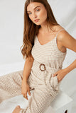 HY1001 Beige Belted Gingham Jumper Detail