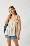 HY1004 Blue Stripe Ruffle Tank Front