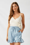 Stripe Denim Ruffle Hem Shorts