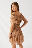 HY1030 Brown Off-Shoulder Ruffle Mini Dress Back