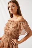 HY1030 Brown Off-Shoulder Ruffle Mini Dress Detail