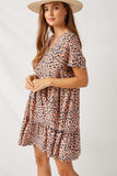 HY1041 Mauve Leopard Button-Down Swing Dress Side