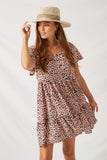 HY1041 Mauve Leopard Button-Down Swing Dress Front