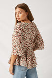 HY1053 Taupe Floral Peplum Top Back