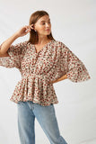 HY1053 Taupe Floral Peplum Top Pose