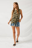 HY1067 Camo Camo Tie Front Tank Full Body