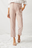 HY1085 Mauve Striped Paperbag Waist Trousers Front