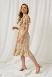 HY1134 Ivory Womens Floral Ruffle Shoulder Midi Dress Side