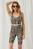 HY1150 Taupe Womens Leopard High Rise Biker Short Pose