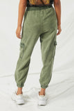 HY1161 Olive Womens Mineral Washed Cargo Joggers Back