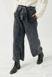 HY1162 Charcoal Womens Mineral Washed Paper Bag Trousers Front