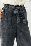 HY1162 Charcoal Womens Mineral Washed Paper Bag Trousers Front Detail