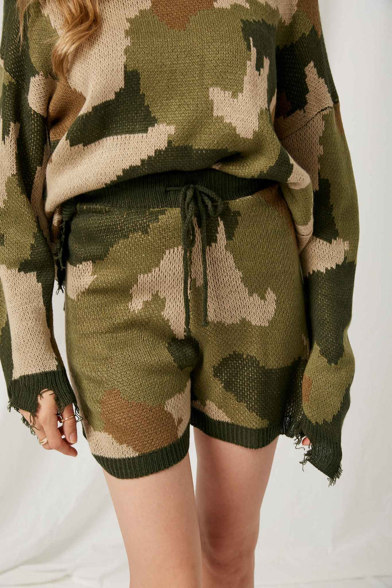 HY1168 Camo Womens Knit Camo Shorts Detail